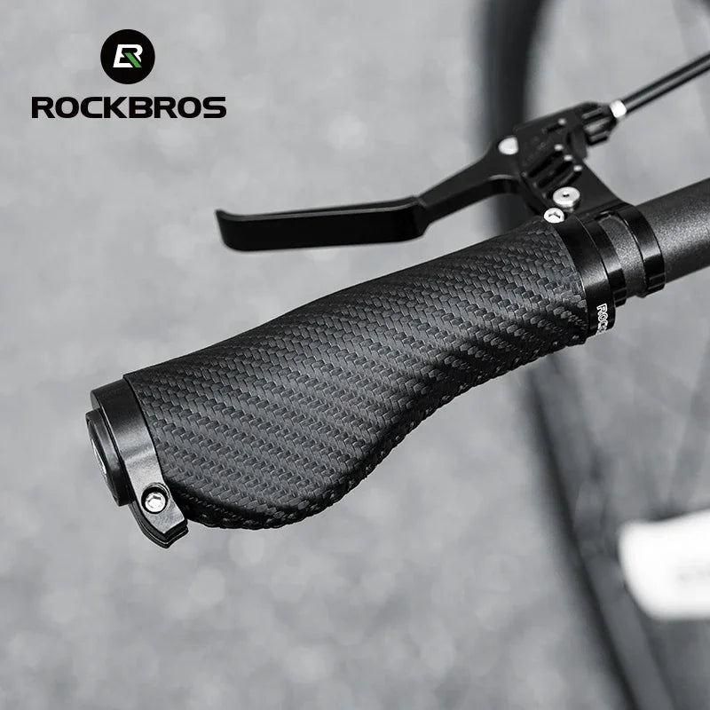 ROCKBROS Bicycle Handles MTB Grips PU Leather Mountain Road Bike Handlebar Grips Soft Anti-skid Comfortable Bicycle Accessories