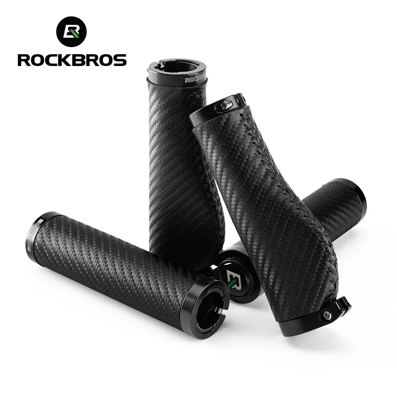 ROCKBROS Bicycle Handles MTB Grips PU Leather Mountain Road Bike Handlebar Grips Soft Anti-skid Comfortable Bicycle Accessories